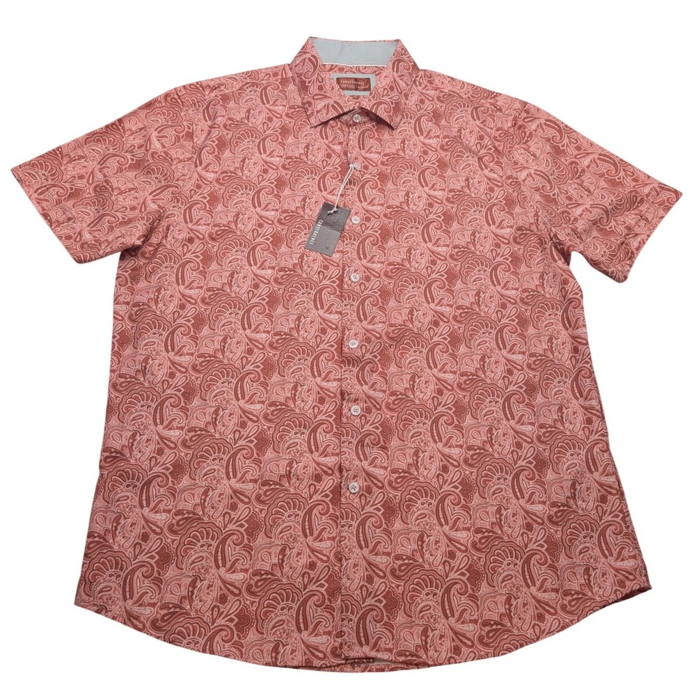 NWT Consequence Paisley Button Down Shirt Mens XL Faded‎ Rose Pink Short Sleeve
